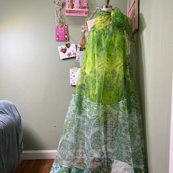 Rare STAUD Neem Printed Georgette Organza Sequined Hem Maxi Dress Unique - Picture 6 of 12